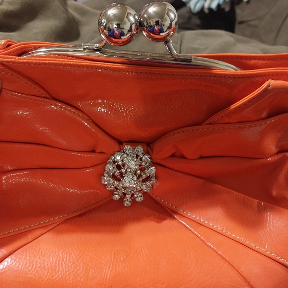 Vintage Orange Faux Leather & Rhinestone Clutch - Picture 2 of 13